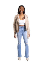 Mid-Rise Distressed Flared Denim