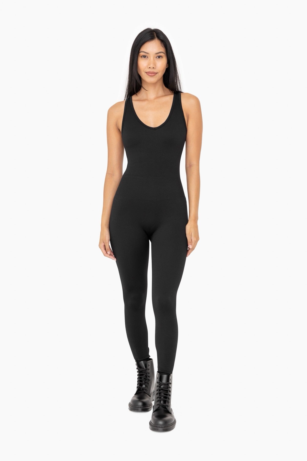 Ribbed V-Neck Seamless Jumpsuit