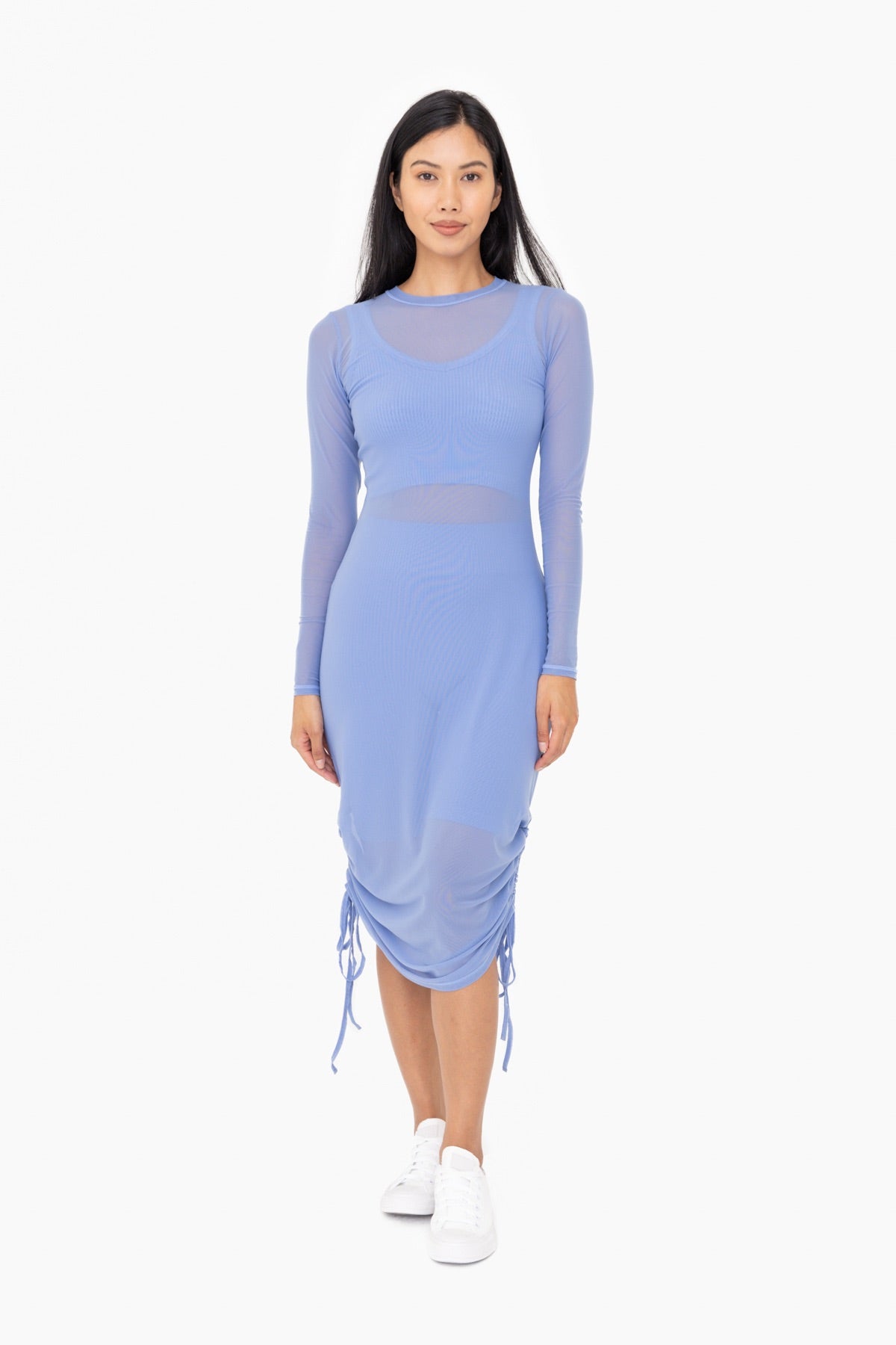 Blue Fog sheer maxi dress made from a lightweight nylon blend mesh